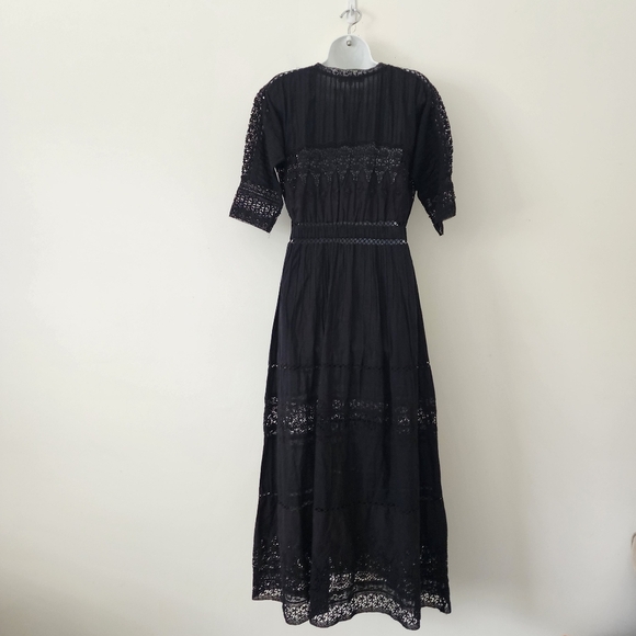 LoveShackFancy Beth Elegant Black Lace Maxi Dress Size P - Picture 14 of 16